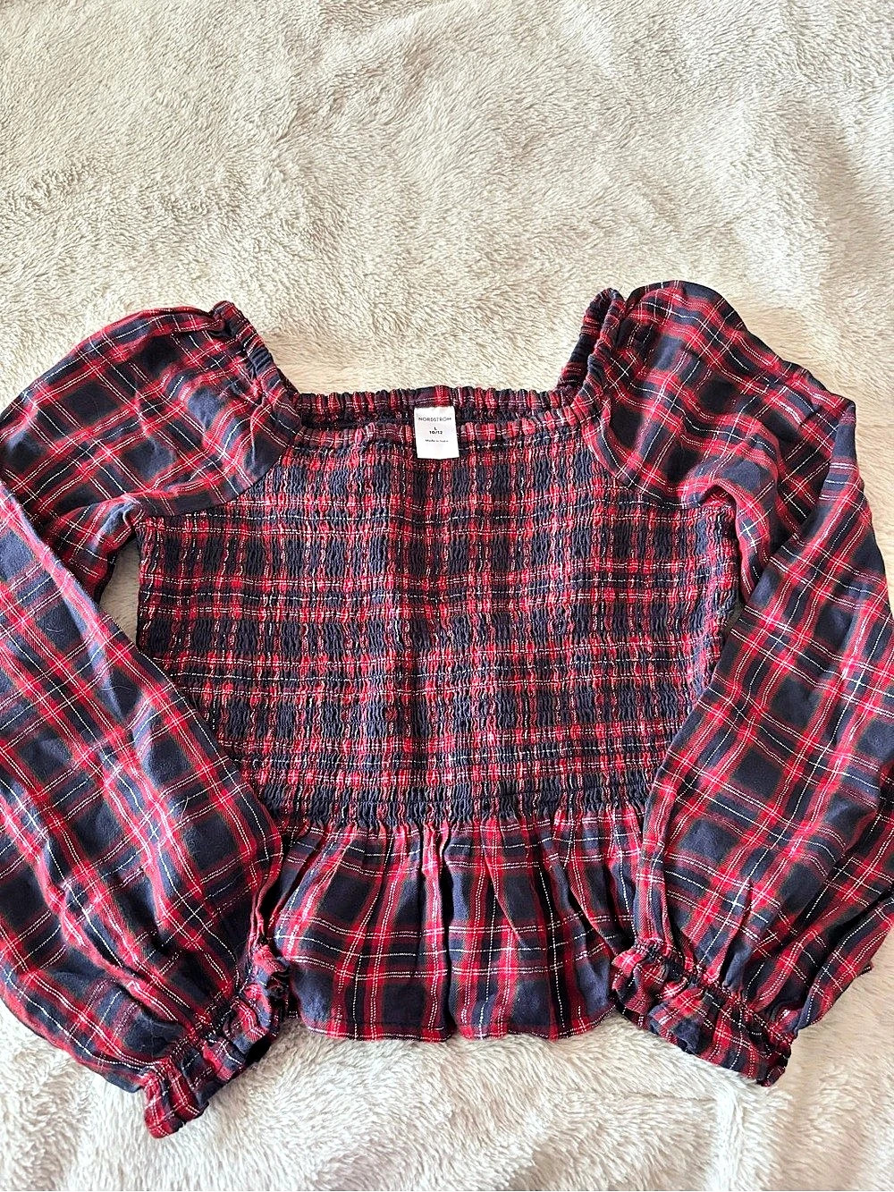 Nordstrom Plaid Holiday Top & Mini Skirt Red & Blue Large Like New